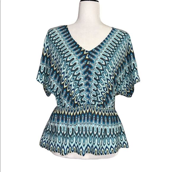 Trina Turk Nahla Chevron Zigzag Knit Blouse V neck - Picture 3 of 9